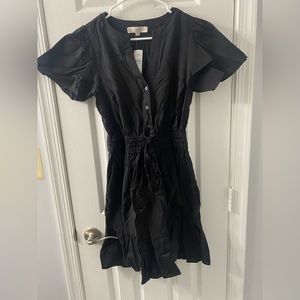 Loft Smocked Tie Waist Flounce Dress in black